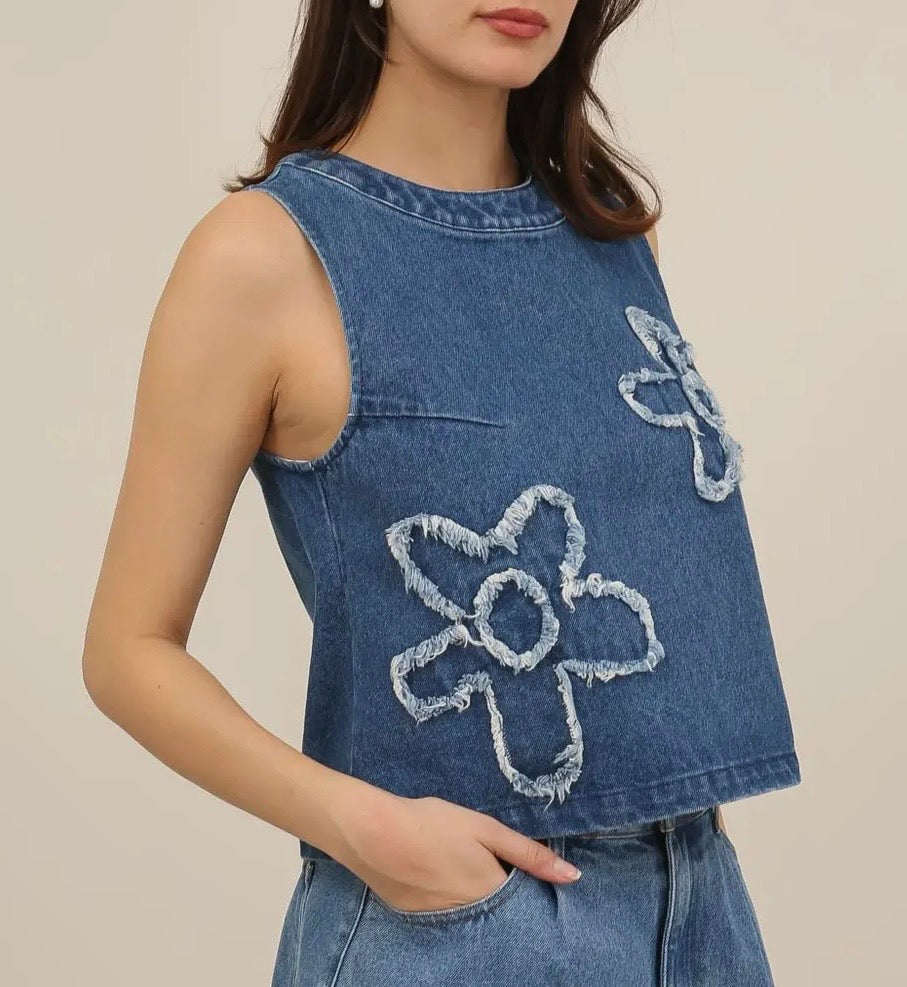 Top denim flores