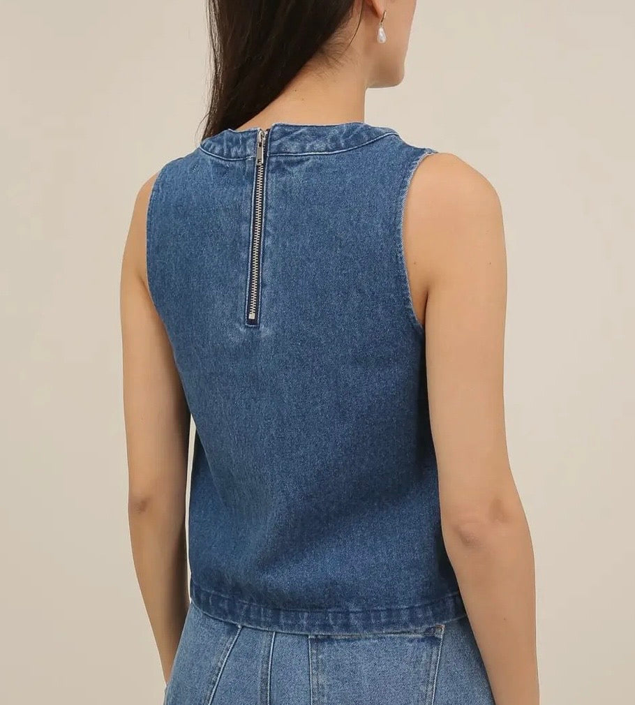 Top denim flores